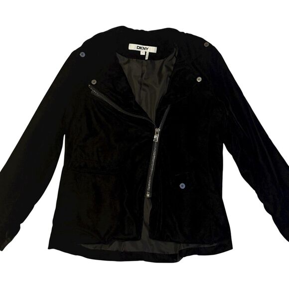 EUC DKNY Moto Jacket Velvet Long-Sleeve Zip-Front - Picture 3 of 7